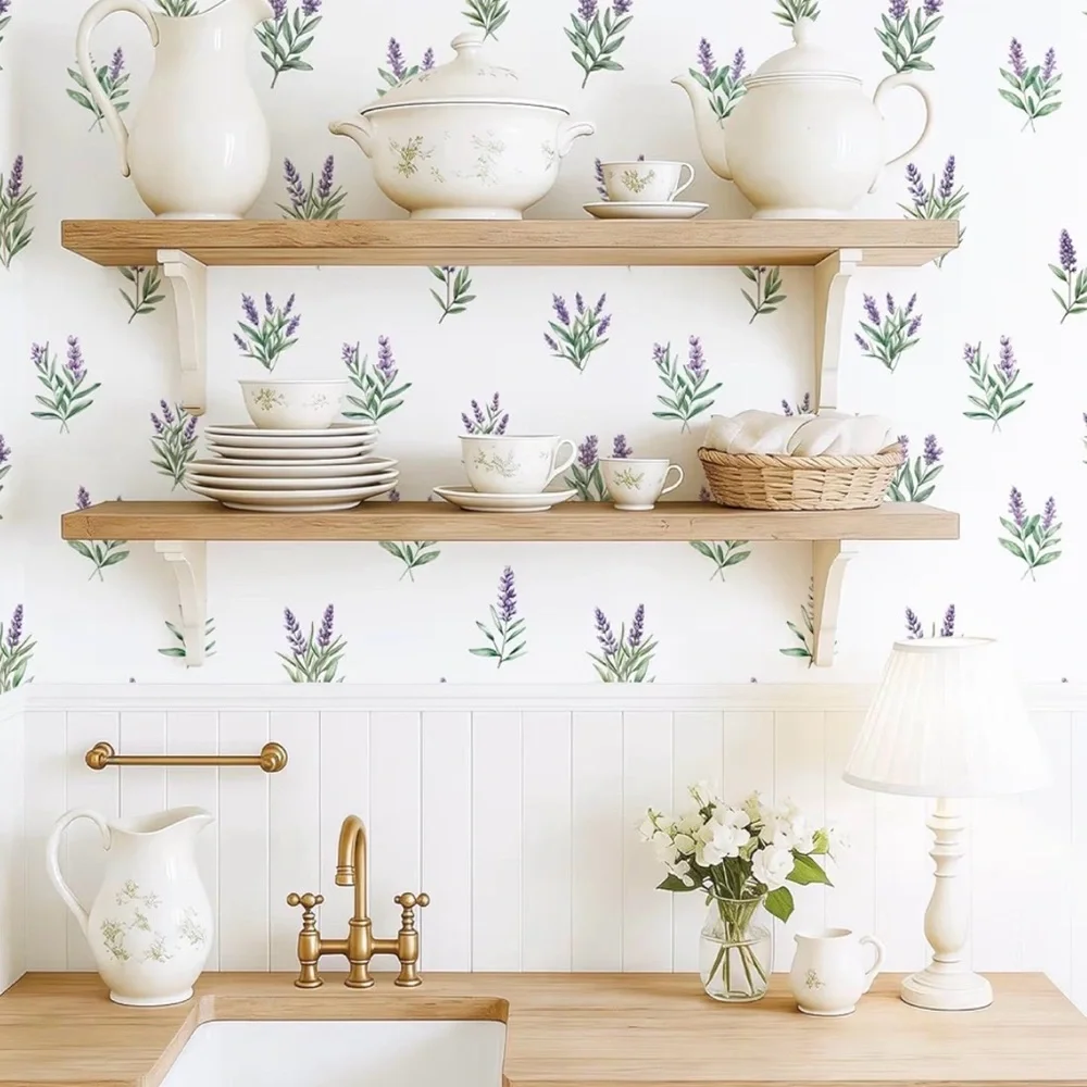 Lavender Sprig Wallpaper – Purple Floral Peel and Stick Wall Decor